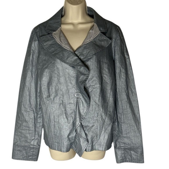ARMANI COLLEZIONI Ruffle Front dusty blue 
 Modern Fit Blazer Jacket siz… - Picture 1 of 10
